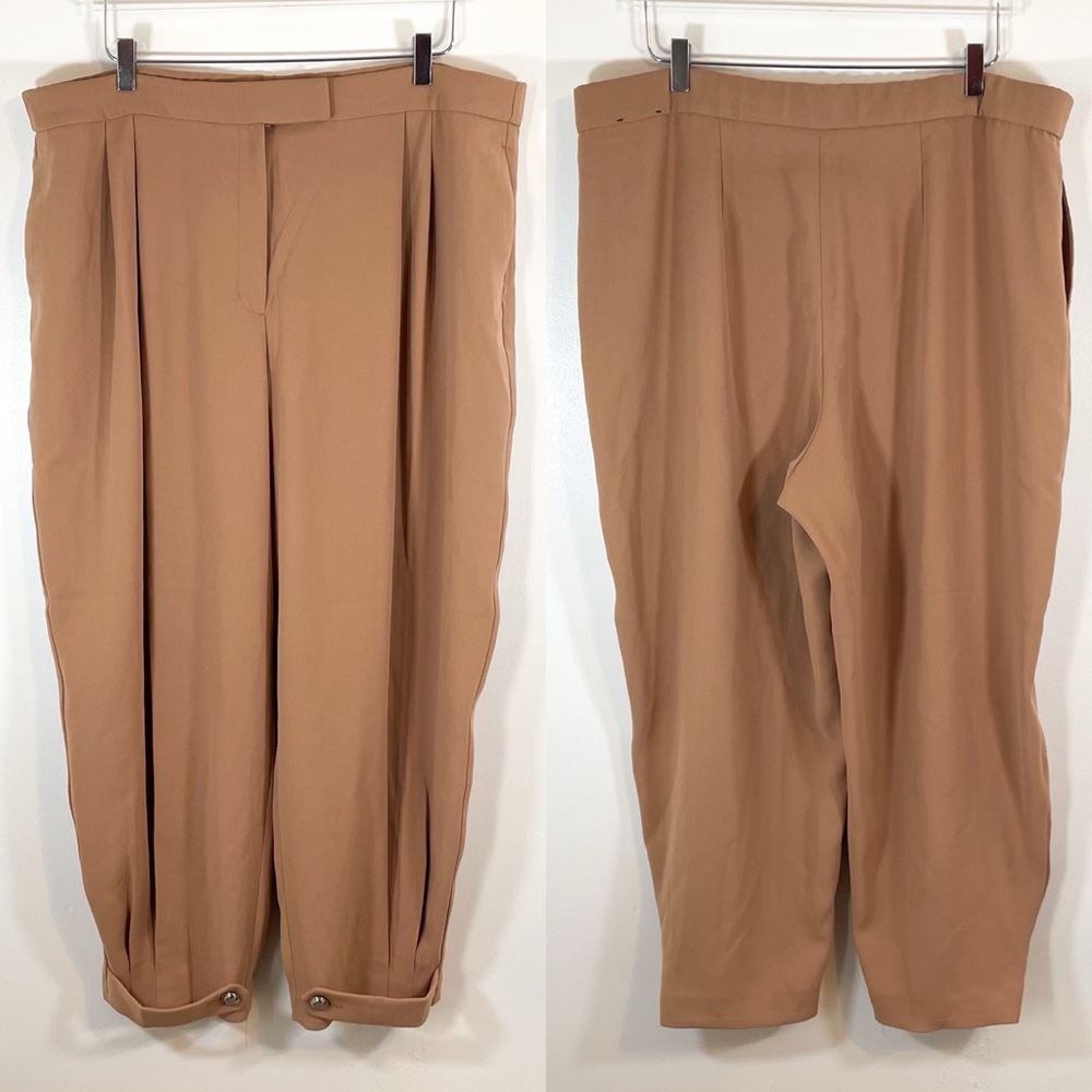 NEW Express XL Camel Khaki High Rise Pull On Ankle Pleated Flowy Dress Pants